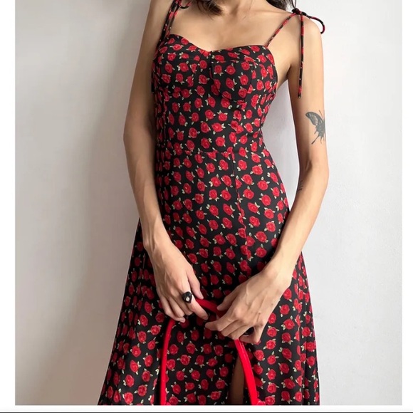 Lovely Day Dresses & Skirts - Floral Black and Red Women's Dress